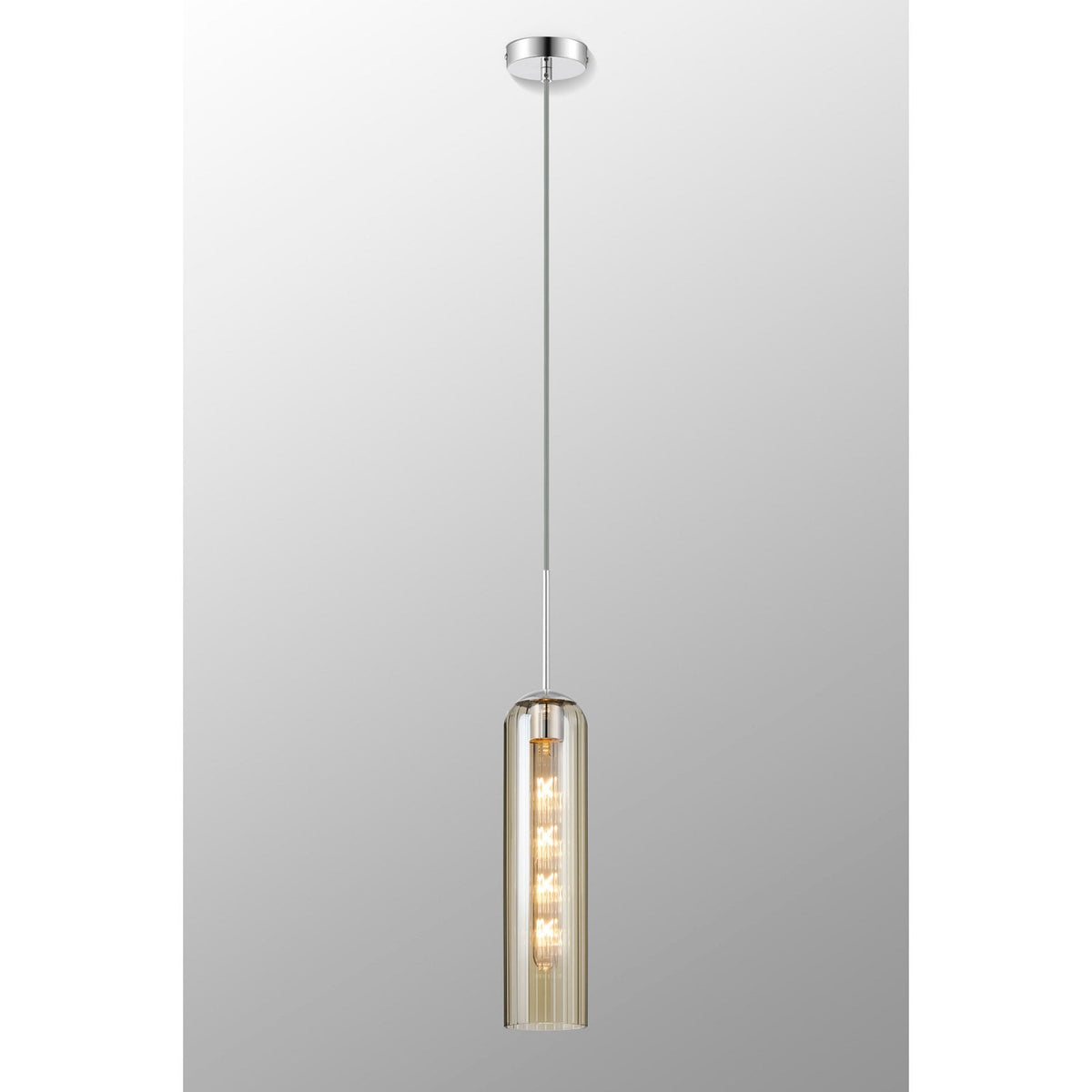Hamble Single Pendant in Polished Nickel Finish with Cognac Glass