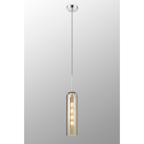 Hamble Single Pendant in Polished Nickel Finish with Cognac Glass