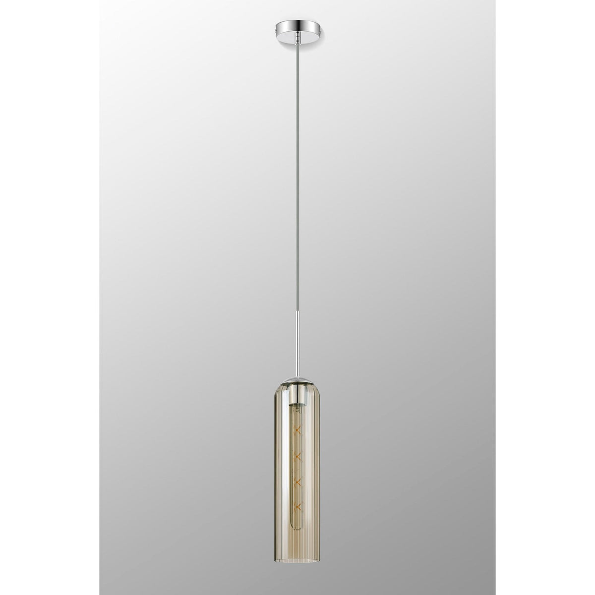 Hamble Single Pendant in Polished Nickel Finish with Cognac Glass