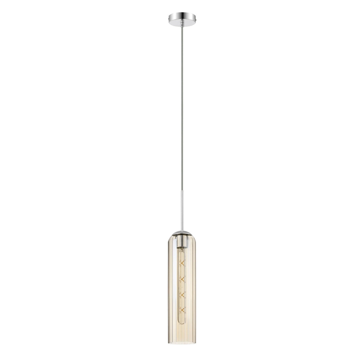 Hamble Single Pendant in Polished Nickel Finish with Cognac Glass