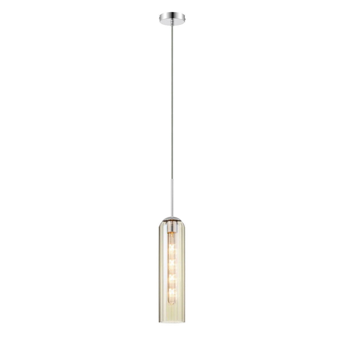 Hamble Single Pendant in Polished Nickel Finish with Cognac Glass