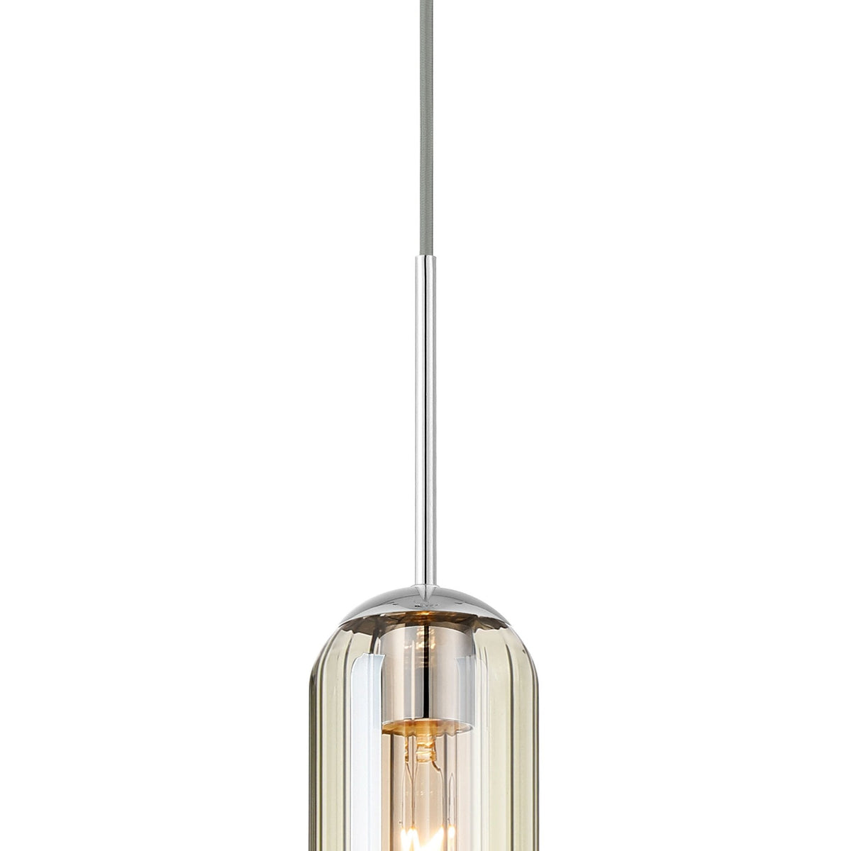 Hamble Single Pendant in Polished Nickel Finish with Cognac Glass