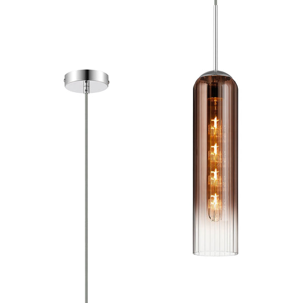 Hamble Single Pendant in Polished Nickel Finish with Copper Fade Glass