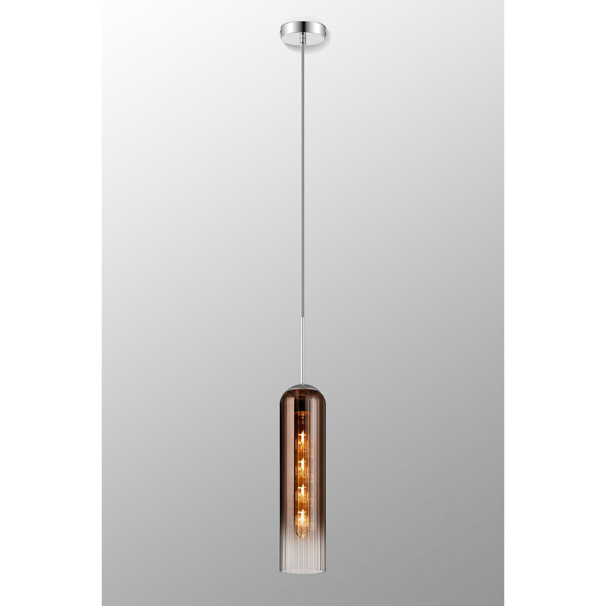 Hamble Single Pendant in Polished Nickel Finish with Copper Fade Glass