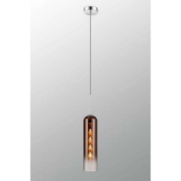 Hamble Single Pendant in Polished Nickel Finish with Copper Fade Glass
