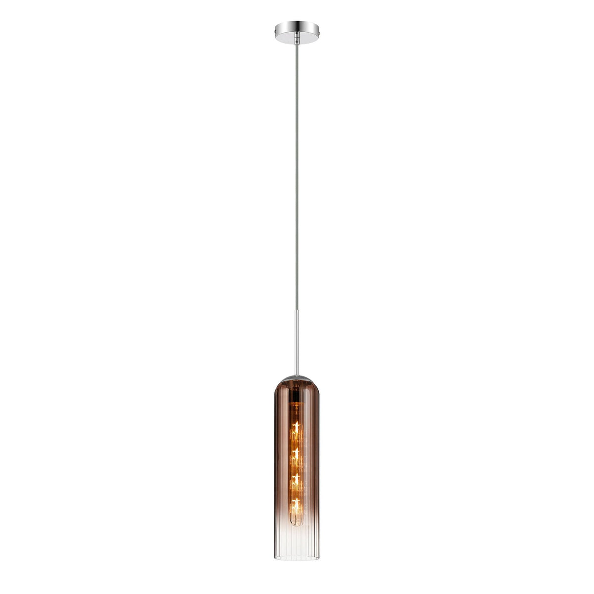 Hamble Single Pendant in Polished Nickel Finish with Copper Fade Glass
