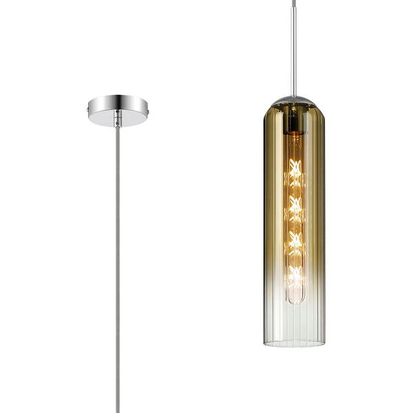 Hamble Single Pendant in Polished Nickel Finish with Gold Fade Glass