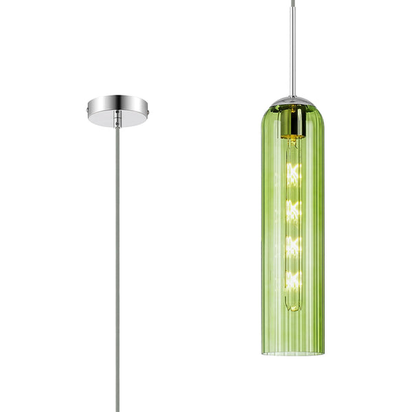 Hamble Single Pendant in Polished Nickel Finish with Green Glass