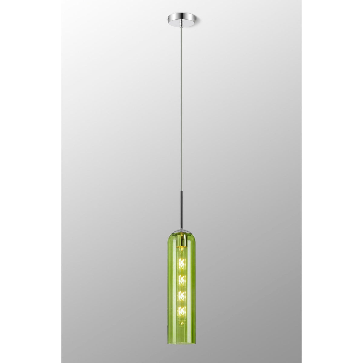 Hamble Single Pendant in Polished Nickel Finish with Green Glass