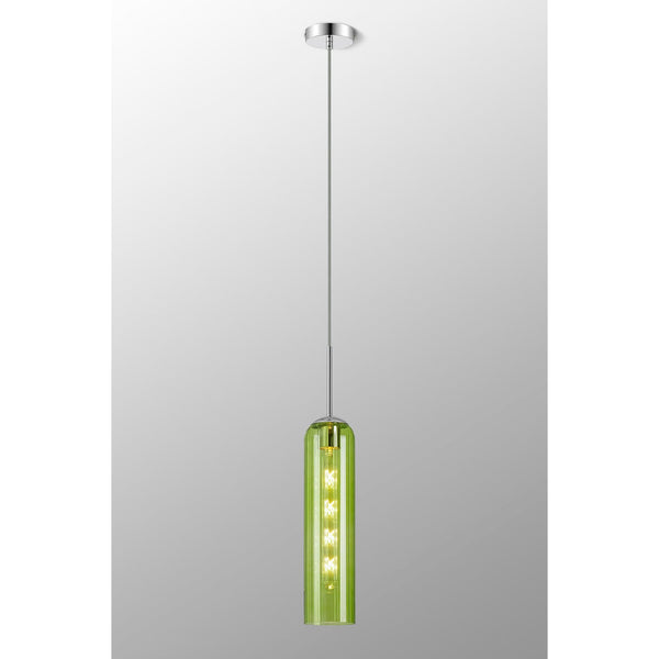 Hamble Single Pendant in Polished Nickel Finish with Green Glass