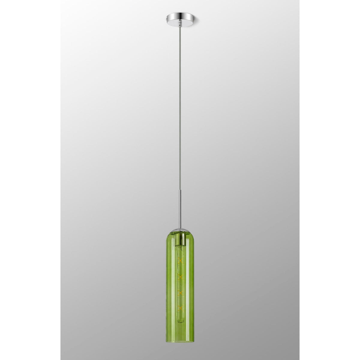 Hamble Single Pendant in Polished Nickel Finish with Green Glass