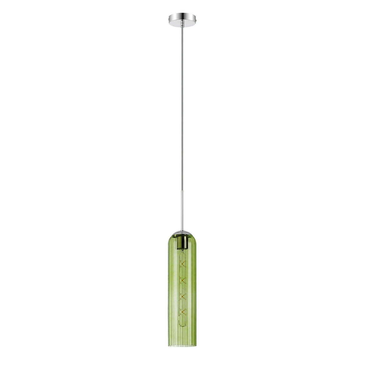Hamble Single Pendant in Polished Nickel Finish with Green Glass