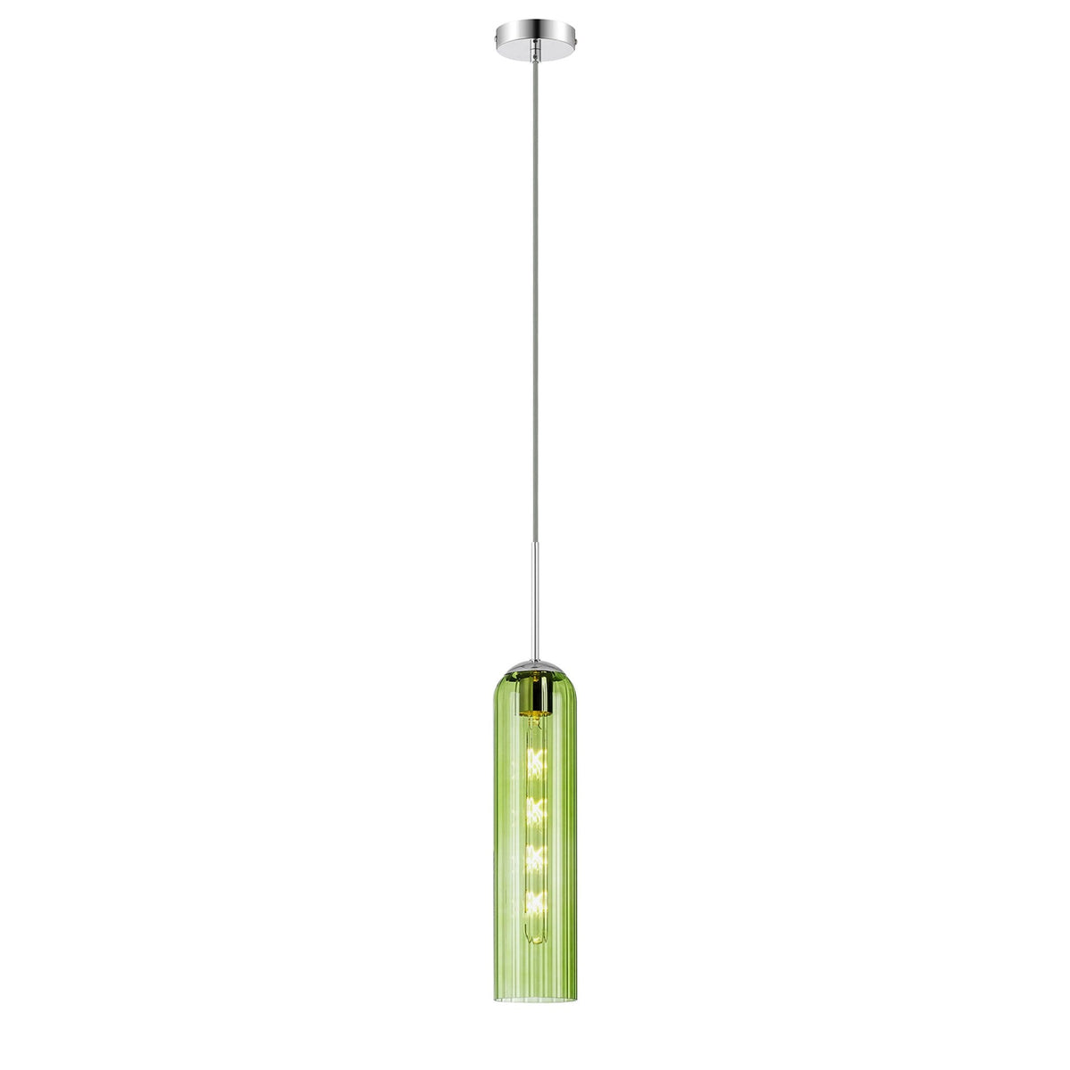 Hamble Single Pendant in Polished Nickel Finish with Green Glass