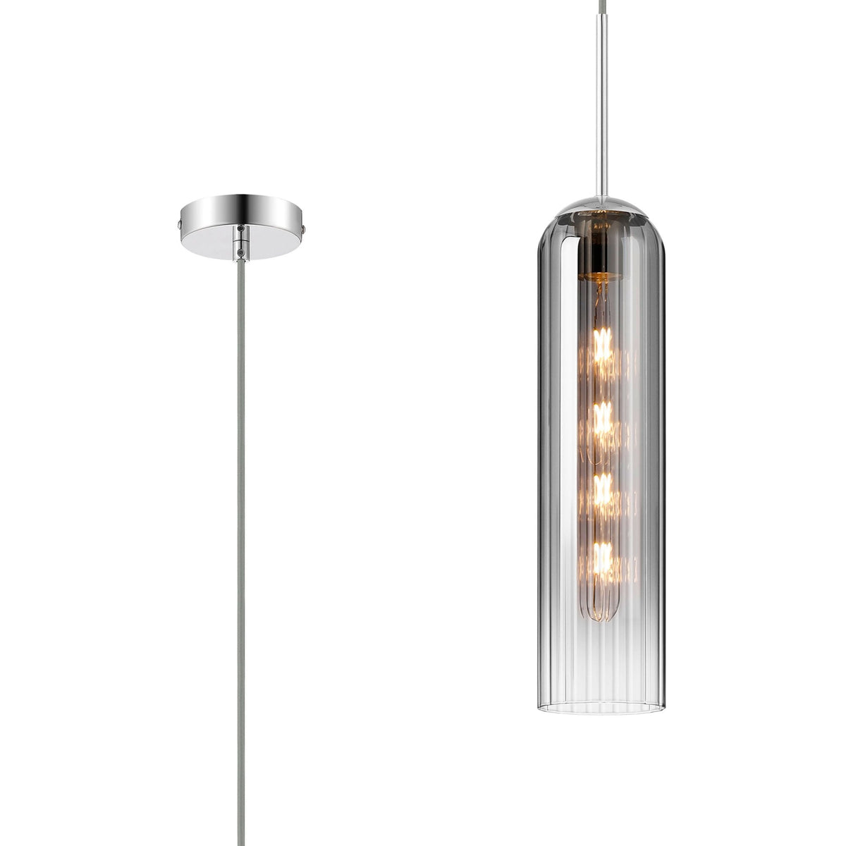 Hamble Single Pendant in Polished Nickel Finish with Smoke Fade Glass