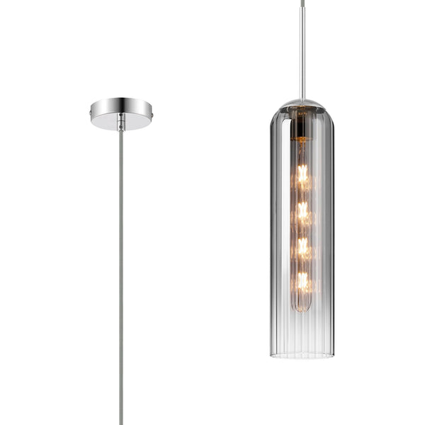 Hamble Single Pendant in Polished Nickel Finish with Smoke Fade Glass