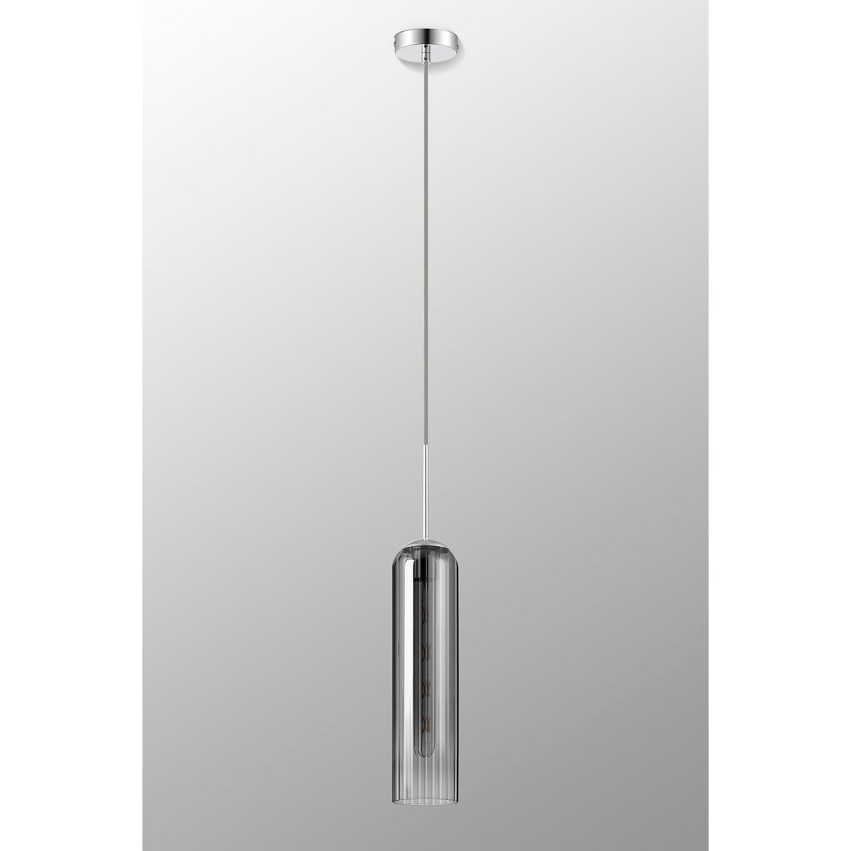Hamble Single Pendant in Polished Nickel Finish with Smoke Fade Glass