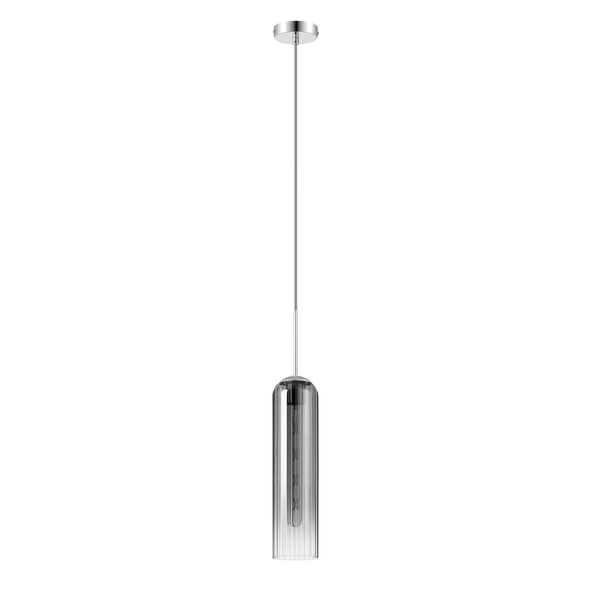 Hamble Single Pendant in Polished Nickel Finish with Smoke Fade Glass