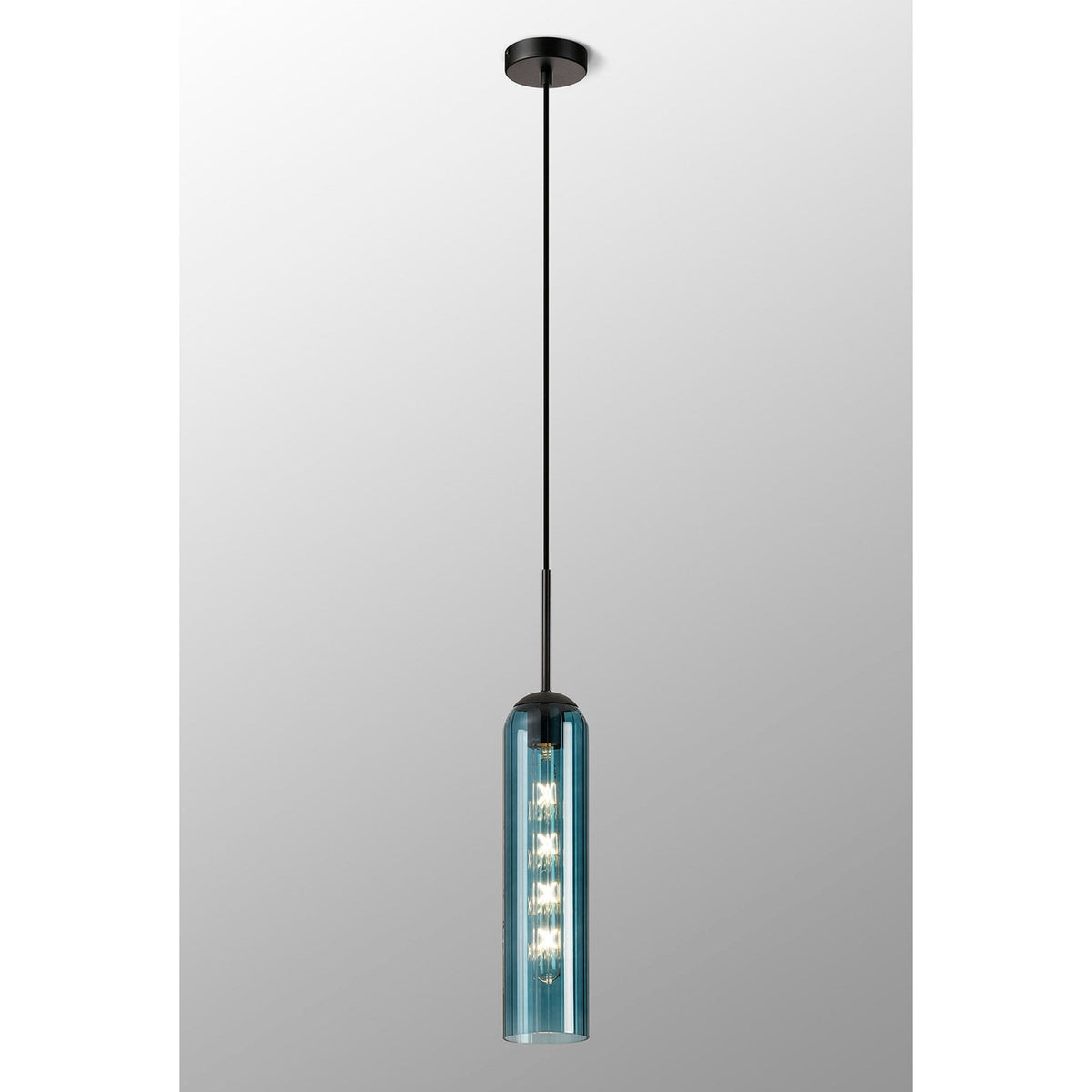 Hamble Single Pendant in Satin Black Finish with Blue Glass
