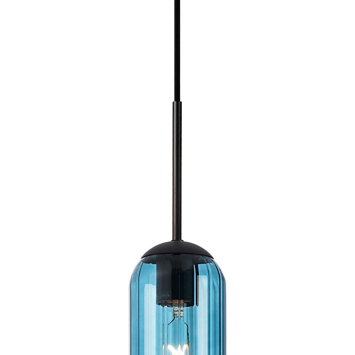 Hamble Single Pendant in Satin Black Finish with Blue Glass