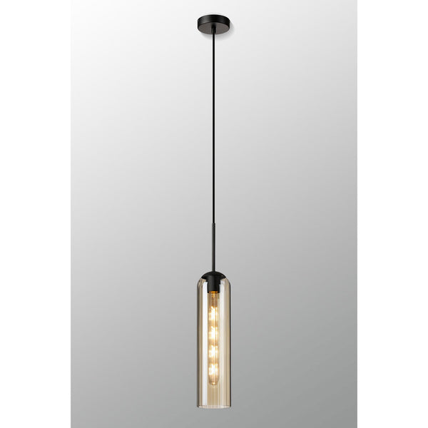 Hamble Single Pendant in Satin Black Finish with Cognac Glass