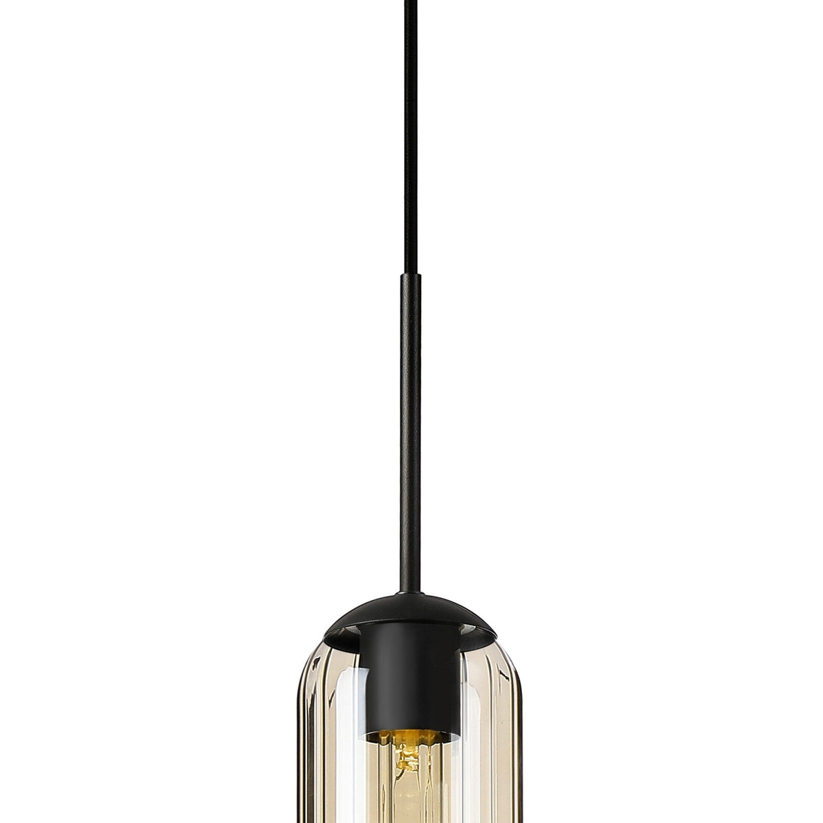 Hamble Single Pendant in Satin Black Finish with Cognac Glass