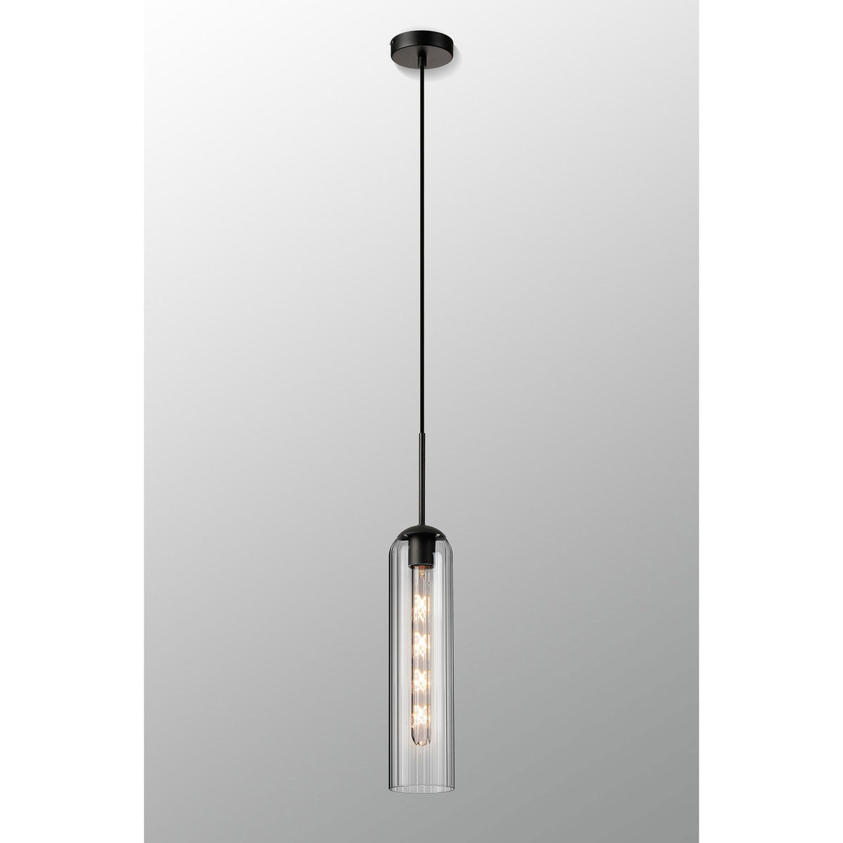 Hamble Single Pendant in Satin Black Finish with Clear Glass