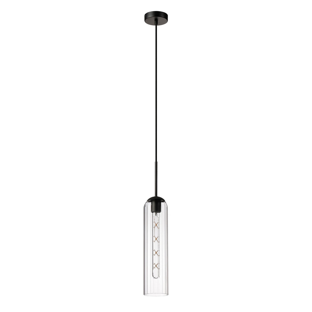 Hamble Single Pendant in Satin Black Finish with Clear Glass