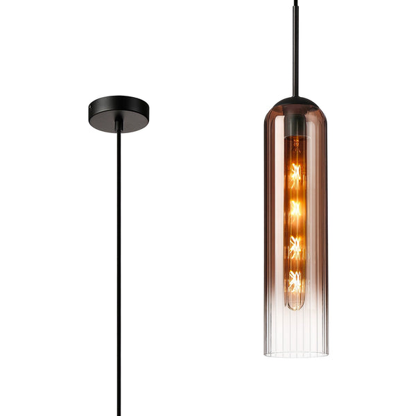 Hamble Single Pendant in Satin Black Finish with Copper Fade Glass