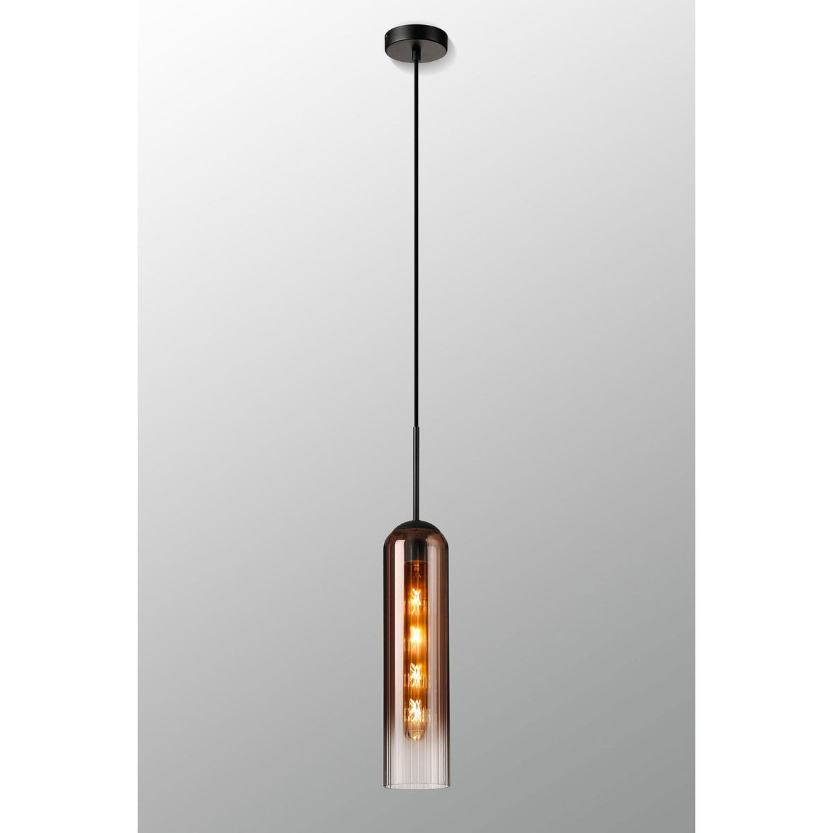 Hamble Single Pendant in Satin Black Finish with Copper Fade Glass