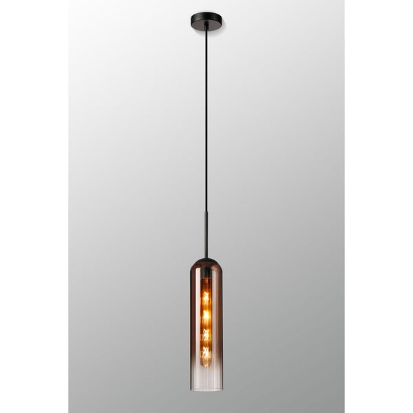 Hamble Single Pendant in Satin Black Finish with Copper Fade Glass
