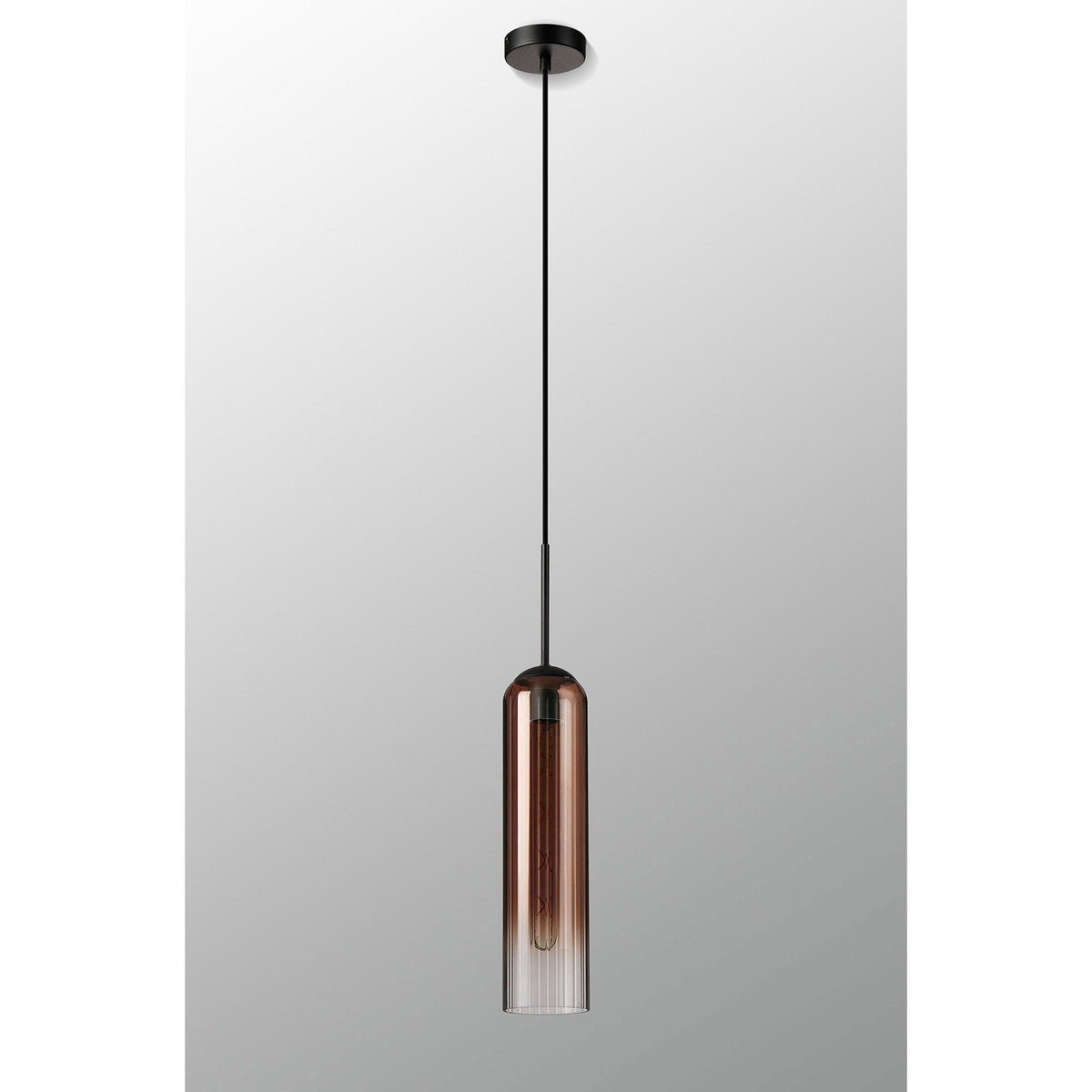 Hamble Single Pendant in Satin Black Finish with Copper Fade Glass