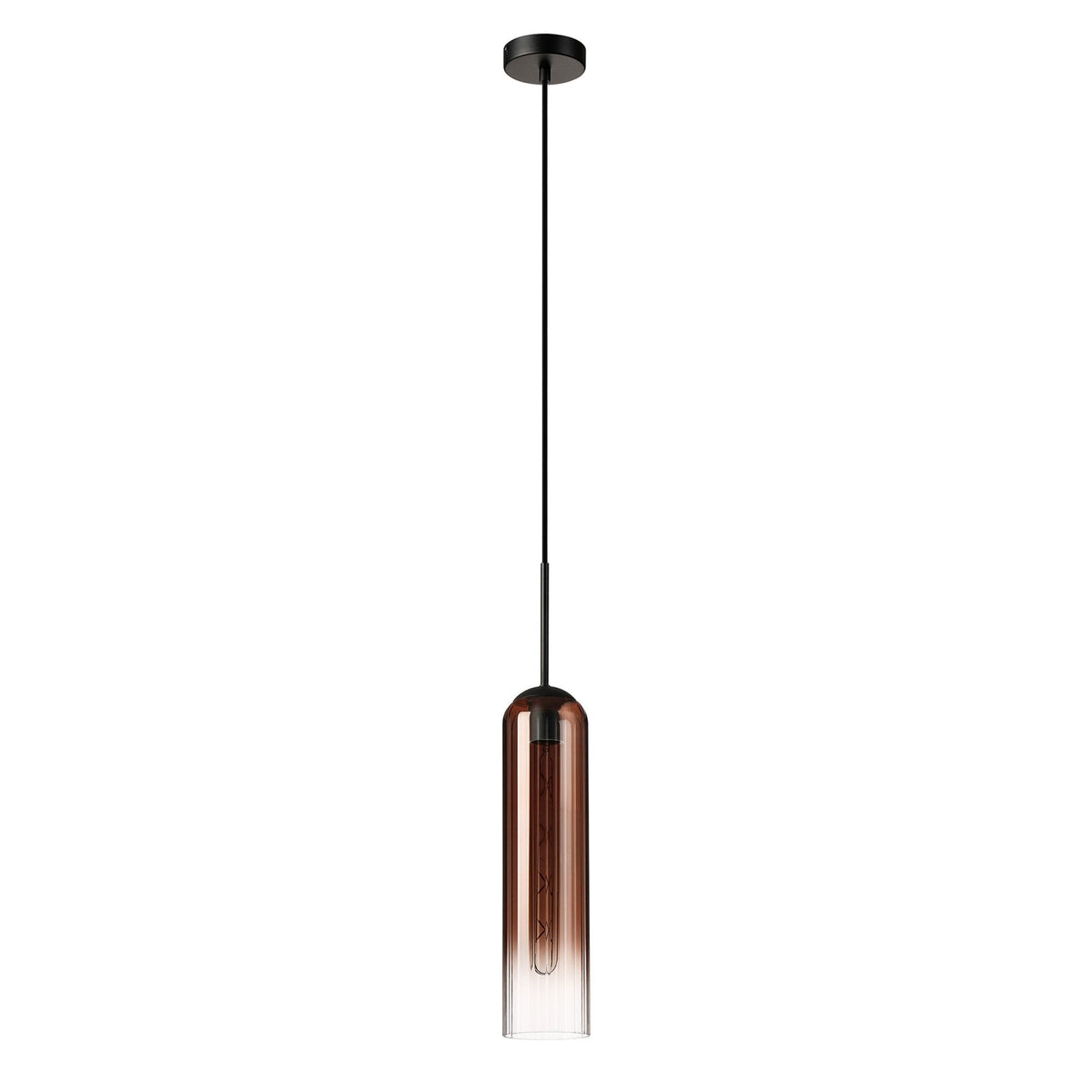 Hamble Single Pendant in Satin Black Finish with Copper Fade Glass