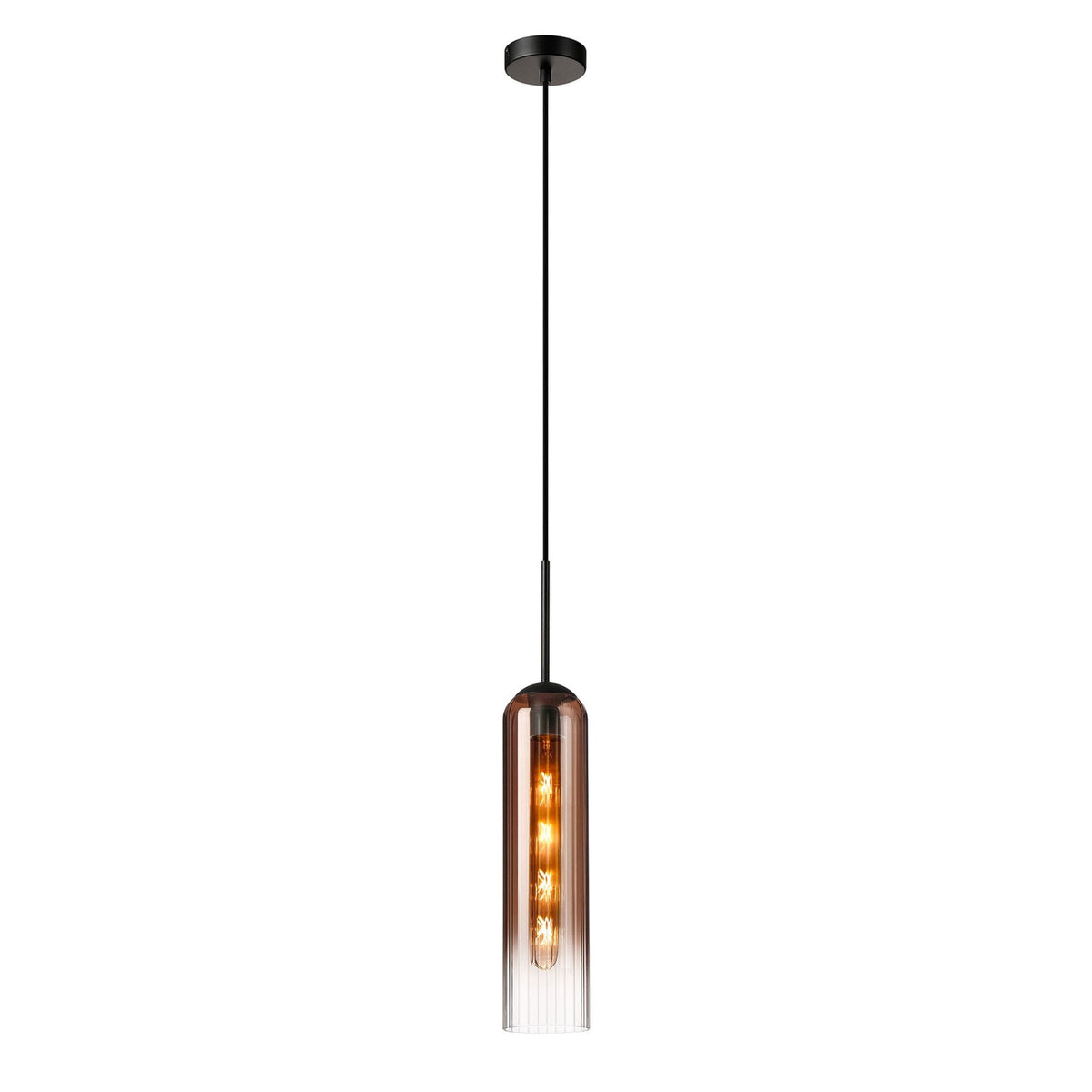 Hamble Single Pendant in Satin Black Finish with Copper Fade Glass