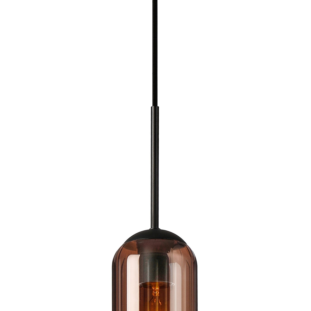 Hamble Single Pendant in Satin Black Finish with Copper Fade Glass