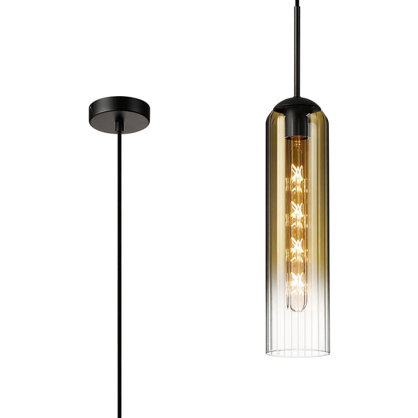 Hamble Single Pendant in Satin Black Finish with Gold Fade Glass