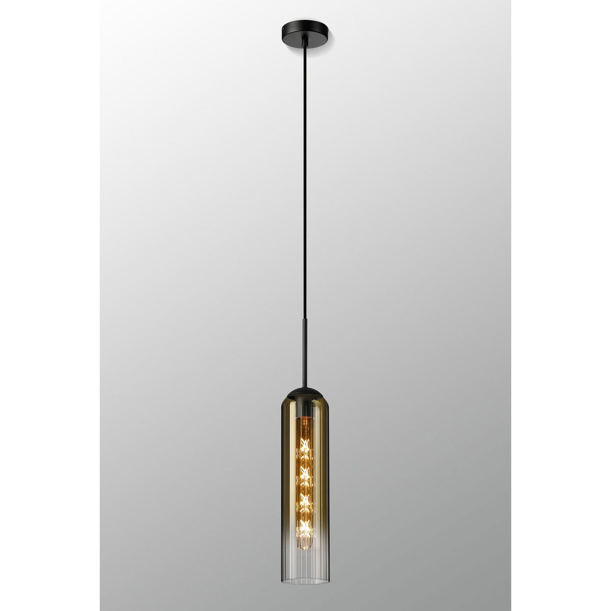 Hamble Single Pendant in Satin Black Finish with Gold Fade Glass