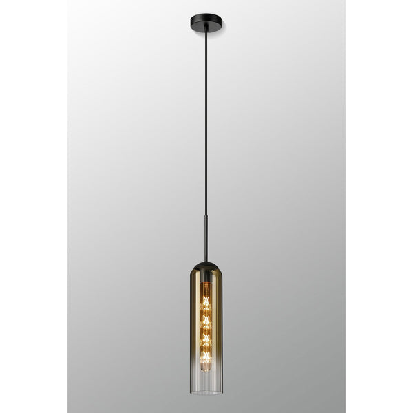 Hamble Single Pendant in Satin Black Finish with Gold Fade Glass