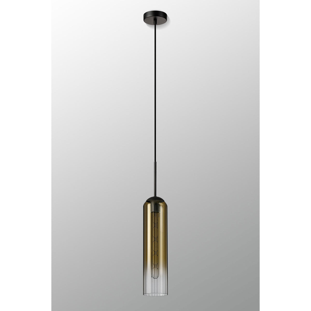 Hamble Single Pendant in Satin Black Finish with Gold Fade Glass