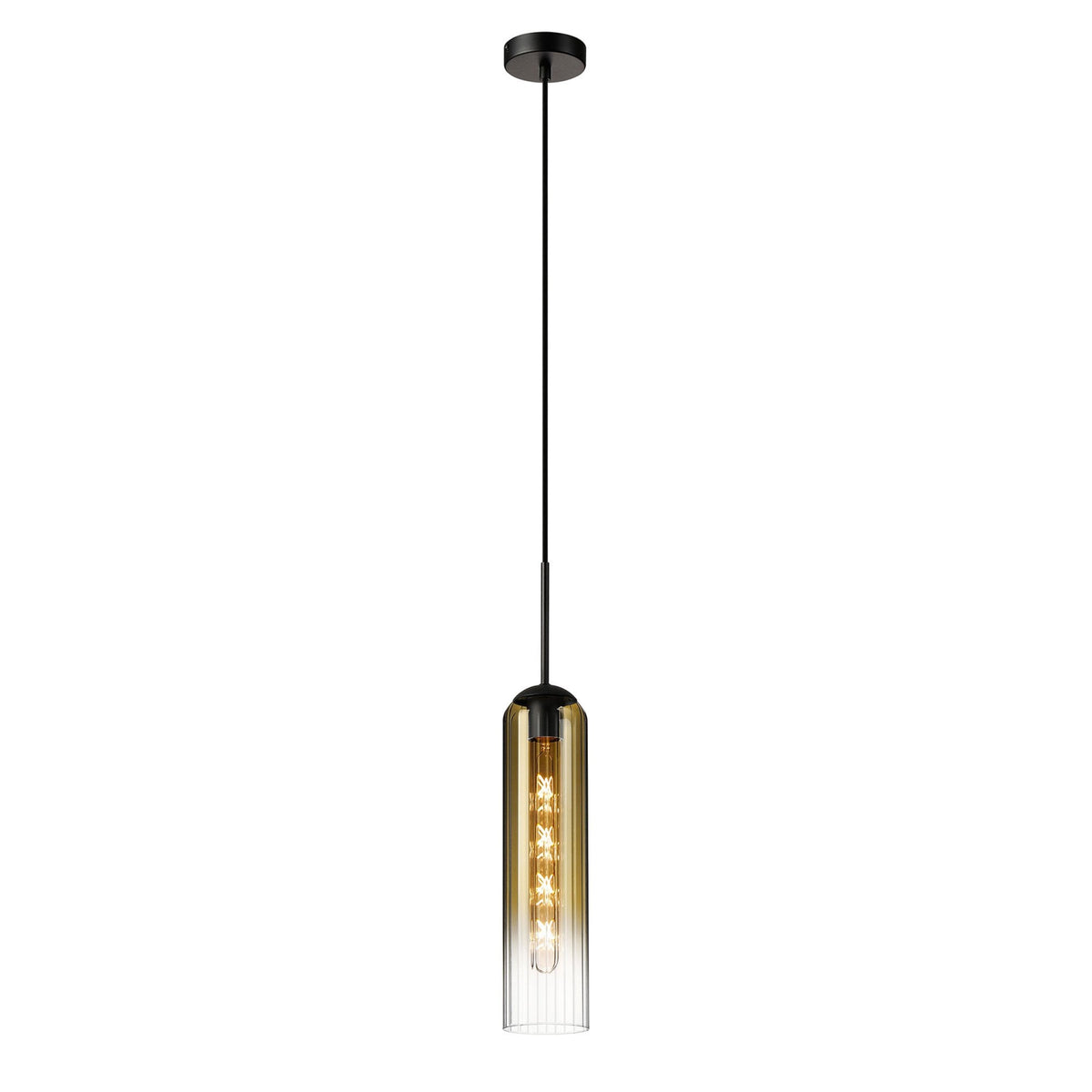 Hamble Single Pendant in Satin Black Finish with Gold Fade Glass