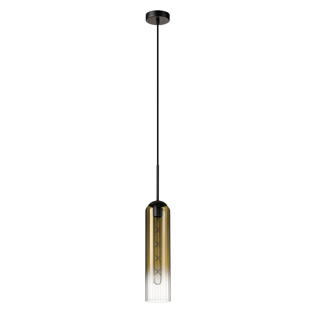 Hamble Single Pendant in Satin Black Finish with Gold Fade Glass