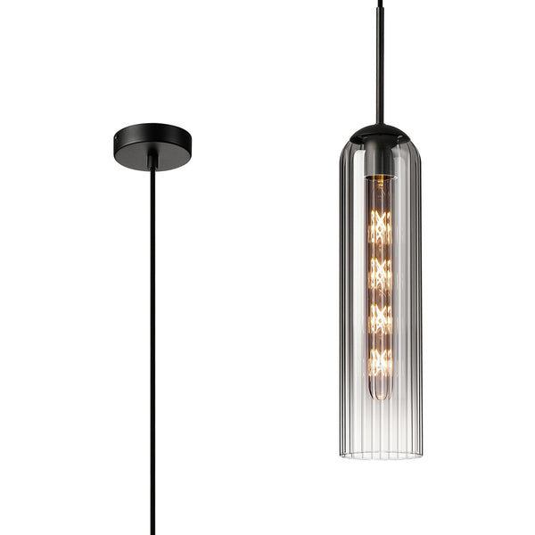 Hamble Single Pendant in Satin Black Finish with Smoke Fade Glass