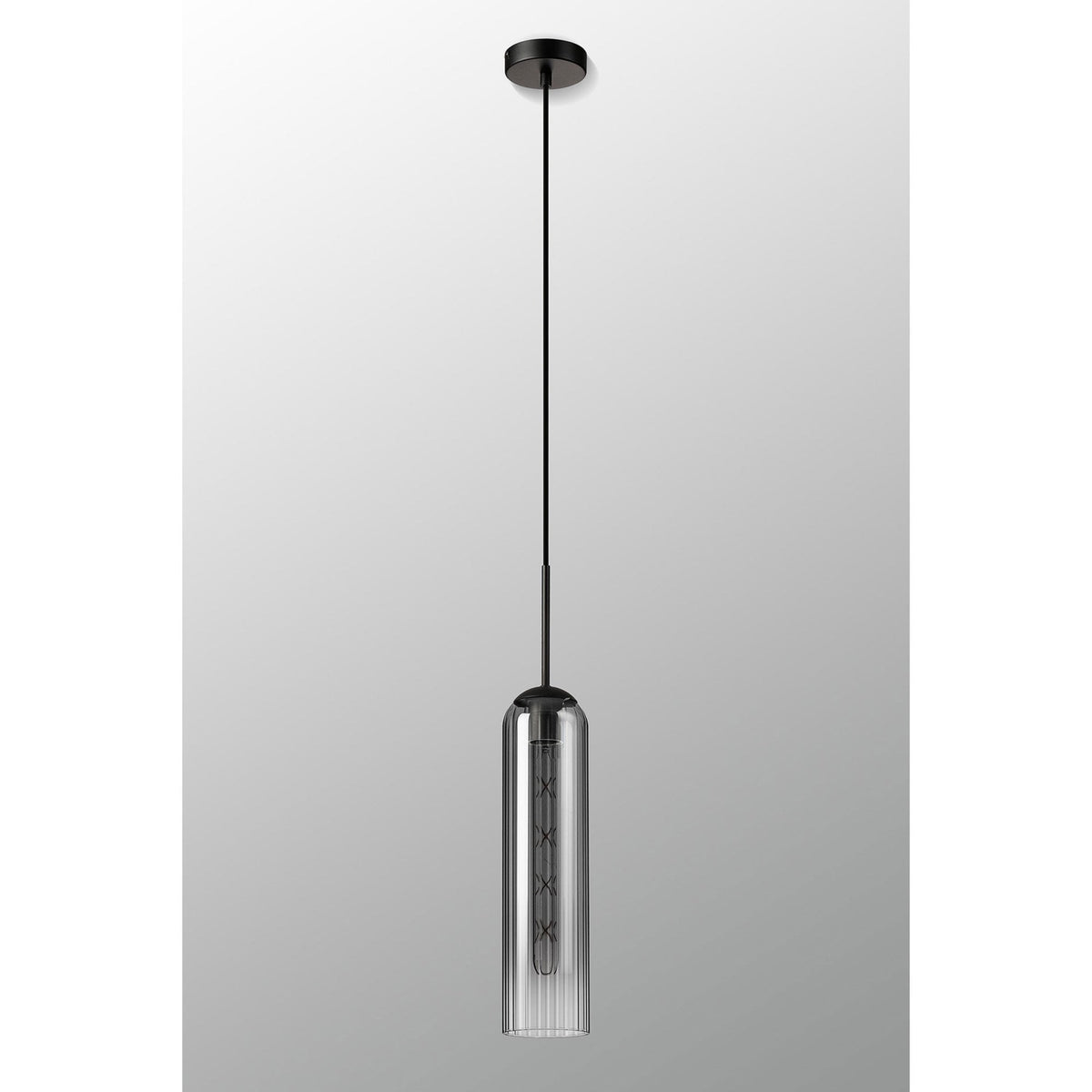 Hamble Single Pendant in Satin Black Finish with Smoke Fade Glass