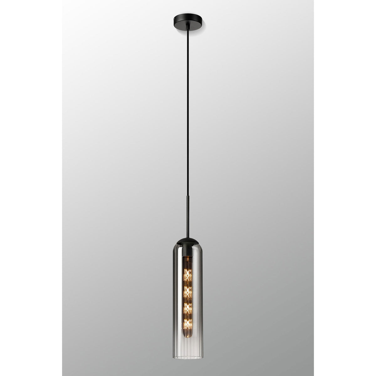 Hamble Single Pendant in Satin Black Finish with Smoke Fade Glass