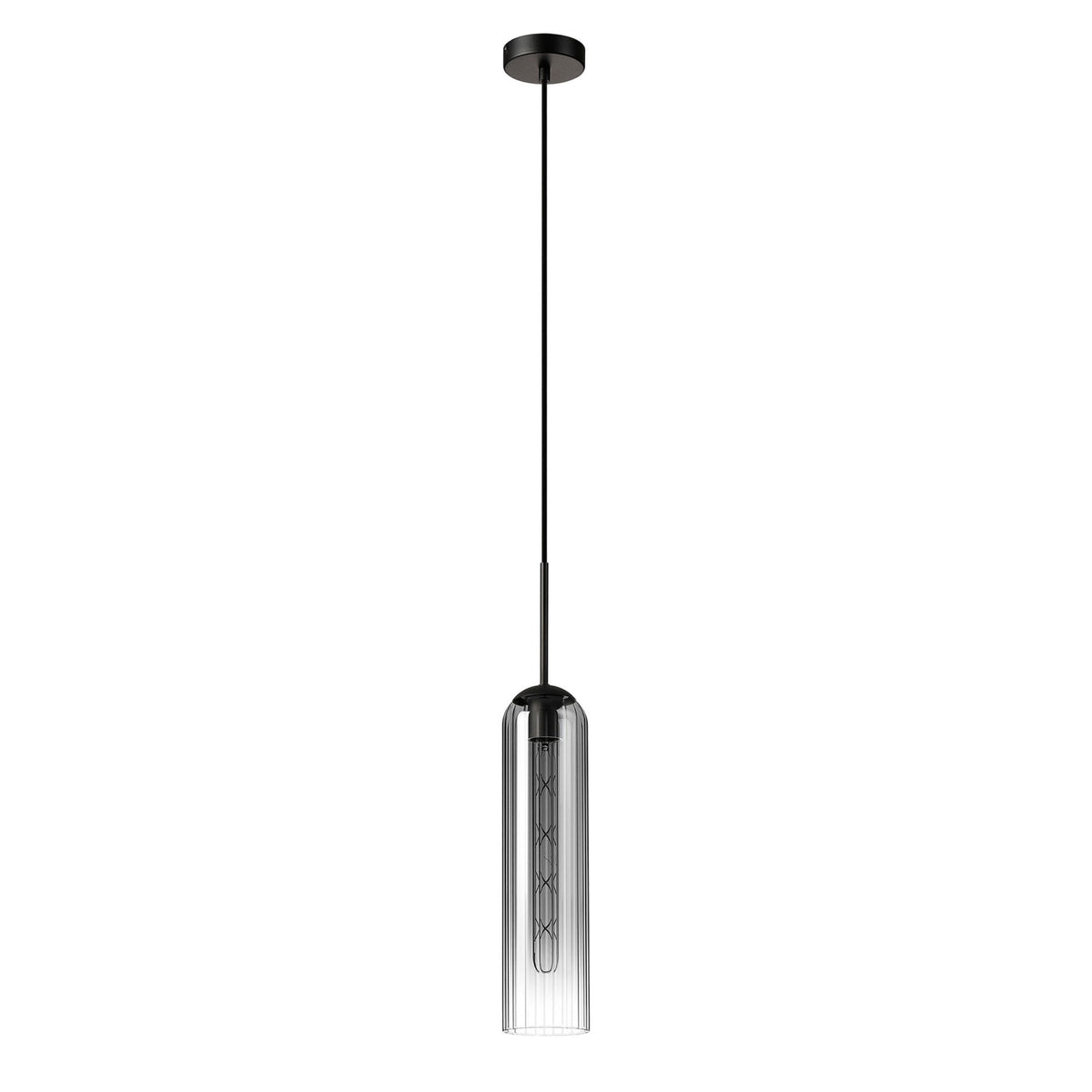 Hamble Single Pendant in Satin Black Finish with Smoke Fade Glass