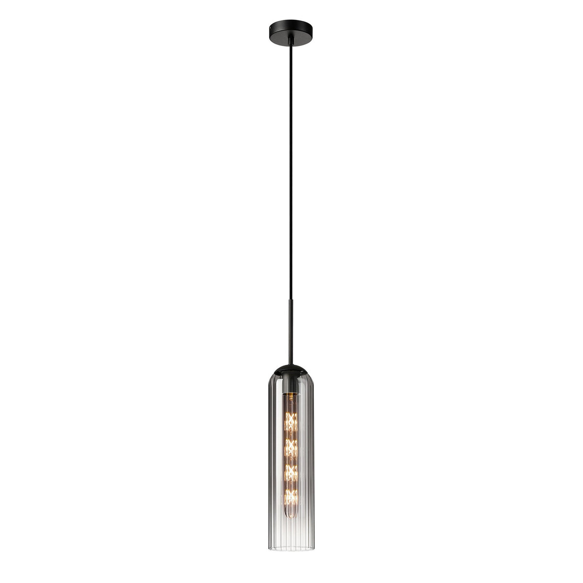 Hamble Single Pendant in Satin Black Finish with Smoke Fade Glass