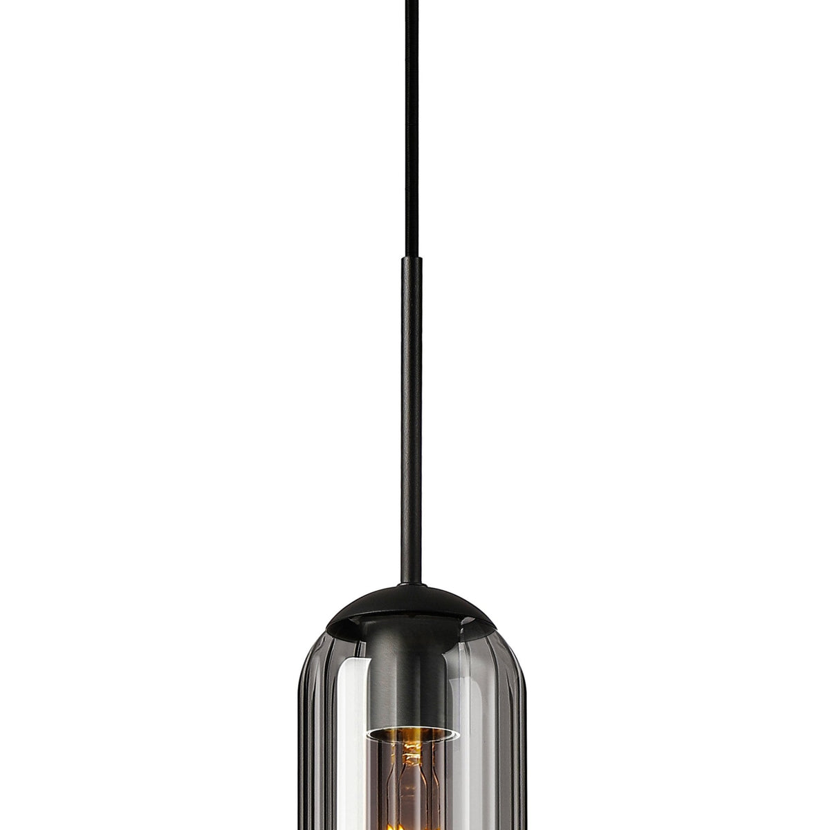 Hamble Single Pendant in Satin Black Finish with Smoke Fade Glass