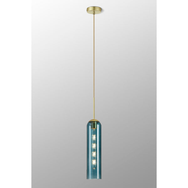 Hamble Single Pendant in Satin Gold Finish with Blue Glass
