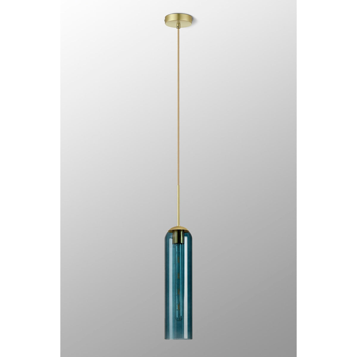 Hamble Single Pendant in Satin Gold Finish with Blue Glass