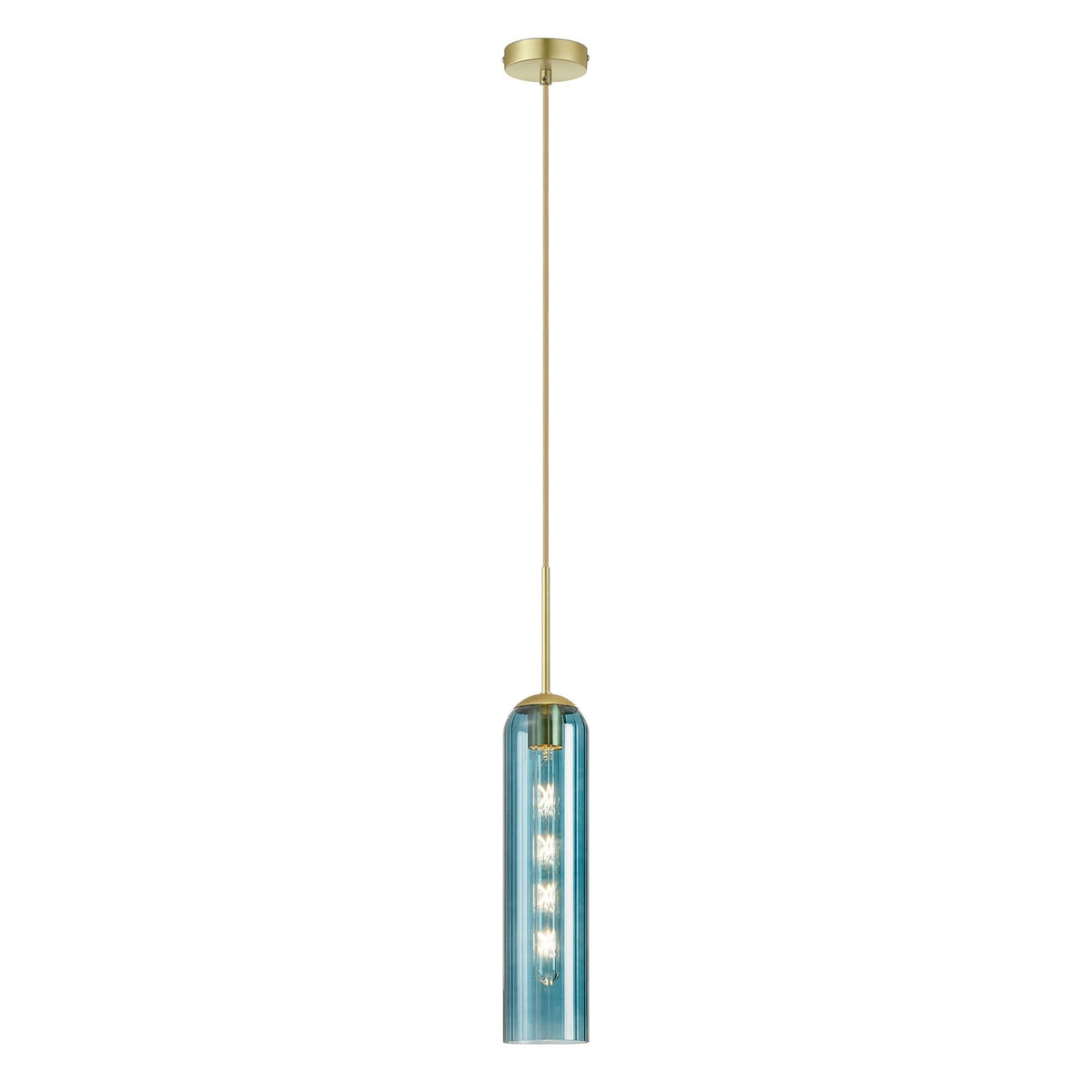Hamble Single Pendant in Satin Gold Finish with Blue Glass