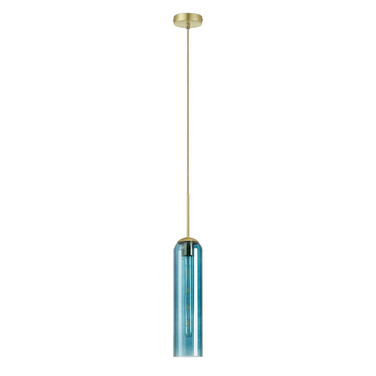 Hamble Single Pendant in Satin Gold Finish with Blue Glass